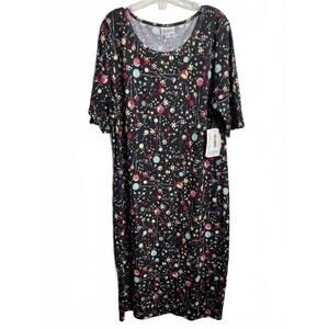 LuLaRoe Julia Tee Shirt Dress Tunic Blouse Top Women's XL Black Pink Floral NWT